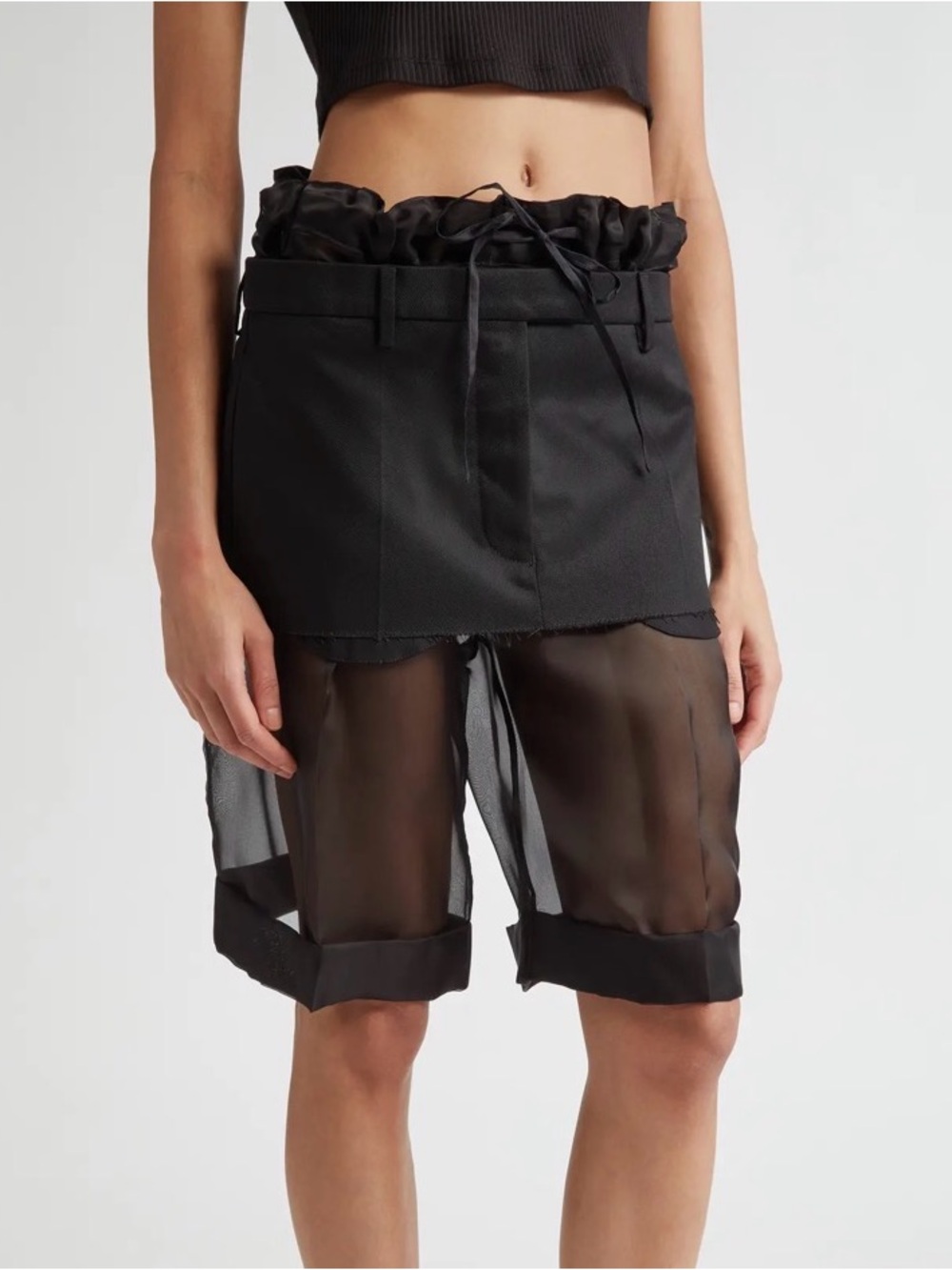 Maison Martin Margiela Black Paperbag Waist Sheer-Panel Bermuda Shorts